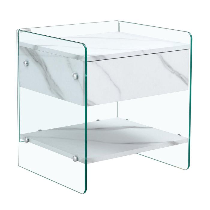 Bedside table with drawers. The board surface is MDF sticker, and both sides are transparent tempered glass. The design is simple and elegant, with excellent storage functions. - DTYStore