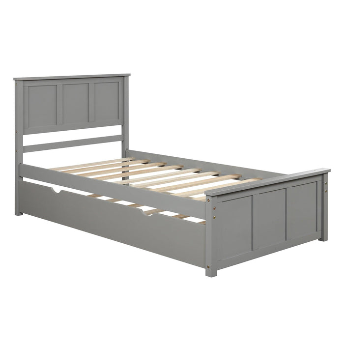 Platform Bed with Twin Size Trundle, Twin Size Frame, Gray - DTYStore