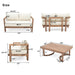 4-Pieces Acacia Wood Patio Furniture Set, Outdoor Furniture with Coffee Table, Patio Conversation Set Deep Seating with Soft Cushion, Porch Chairs for Garden, Backyard Porch Balcony, Brown wash, Beige - DTYStore