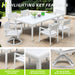 7PC Patio Aluminum Furniture, Modern Dining Set including 4 Dining Chairs & 2 Swivel Rockers Sunbrella Fabric Cushioned and Two-tone Table Top Rectangle Table with Umbrella Hole, Matte White+Grayish - DTYStore