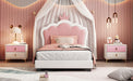 Twin size Upholstered Princess Bed With Crown Headboard,Twin Size Platform Bed with Headboard and Footboard, White+Pink - DTYStore