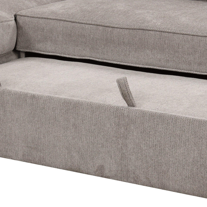 90" Pull Out Sleeper Sofa L-Shaped Couch Convertible Sofa Bed with Storage Chaise, Storage Racks and USB Ports, Light Brown - DTYStore