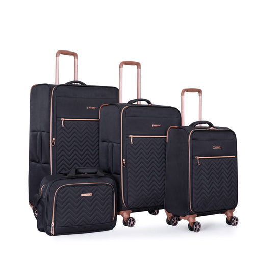 Lightweight Durable Black 4-Piece Softshell Suitcase Spinner Wheels Terylene Luggage Set - Image 4