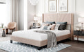 Queen Size Velvet Upholstered Platform Bed, Box Spring Needed - Beige - DTYStore