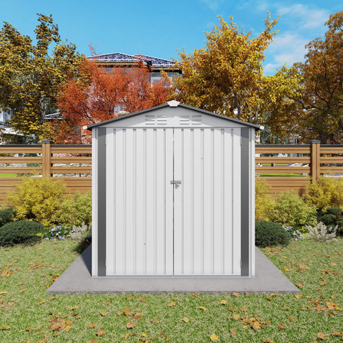 6X3.5FT Garden Tool Shed Metal Storage Shed with Peaked Roof Waterproof Lockable Door White - Image 5