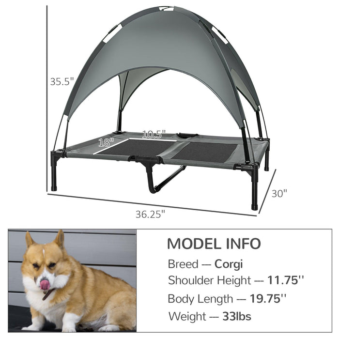 Elevated Portable Dog Cot Pet Bed with UV Protection Canopy Shade, 36 inch, Gray - DTYStore