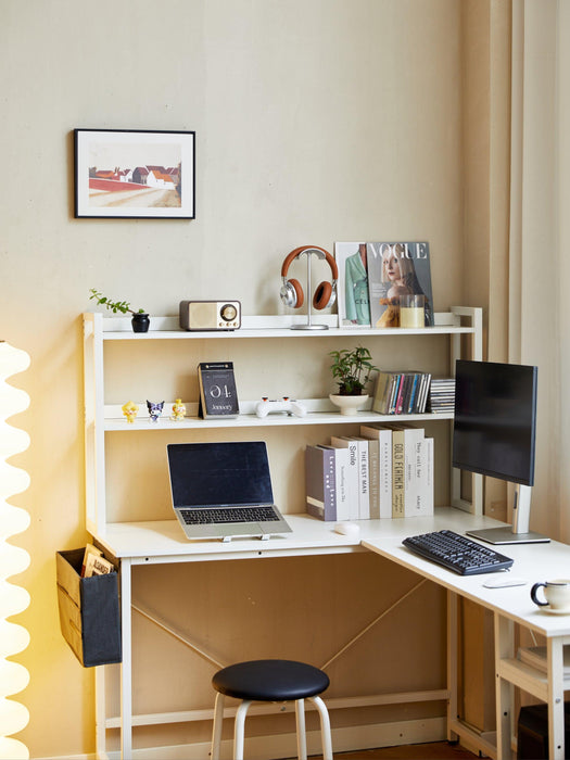 94.5 Inch Home Office Desk L shape gaming desk with storage Shelves and stool - DTYStore