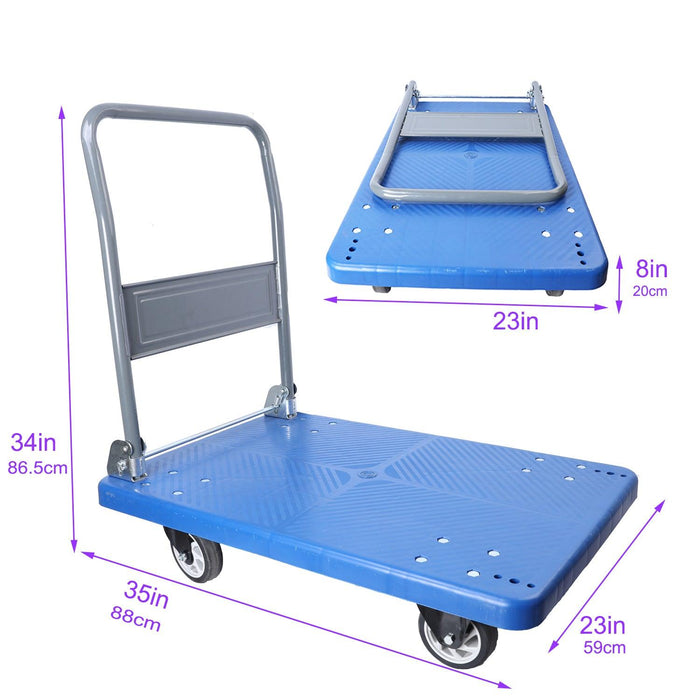 Hand Truck Upgraded Foldable Push Cart Dolly 660 lbs Capacity Moving Platform Hand Truck Heavy Duty Space Saving Collapsible Swivel Push Handle Flat Bed Wagon - DTYStore