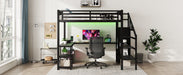 Metal Full Loft Bed with Wardrobe and LED Light, Full Size Loft Bed with L Shaped Desk and USB for Kids Teens Adults, Black(Expect arrived on 2025/2/20) - DTYStore