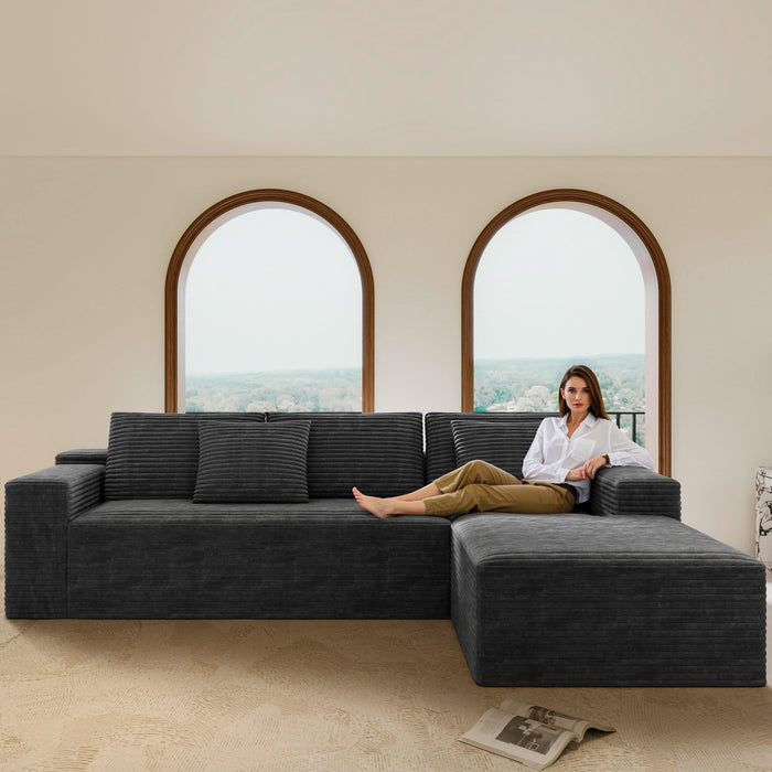 104.3' Cloud Sectional Couch with L-Shape Chaise,Modern Modular Sofa with Deep Seat, Upholstered Couches for Living Room Bedroom,No Assembly Required, Grey(Plush Corduroy Fabric)