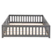 Queen Size Floor Bed with Door,Solid Wood Platform Bed Frame with Fence,Suitable for children,Pine Wood,Gray - DTYStore