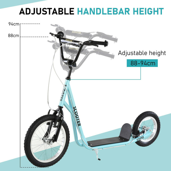 Youth Scooter, Teens Kick Scooter, Adjustable Handlebar Ride On Toy for 5+ with 16" Front and 12" Rear Dual Brakes Inflatable Wheels, Blue - DTYStore
