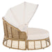 GO Outdoor Patio Rattan Round Daybed with Retractable Canopy, Wicker Furniture Round Poolside Sofa Sunbed with Removable Cushions, Backyard, Porch, Beige - DTYStore