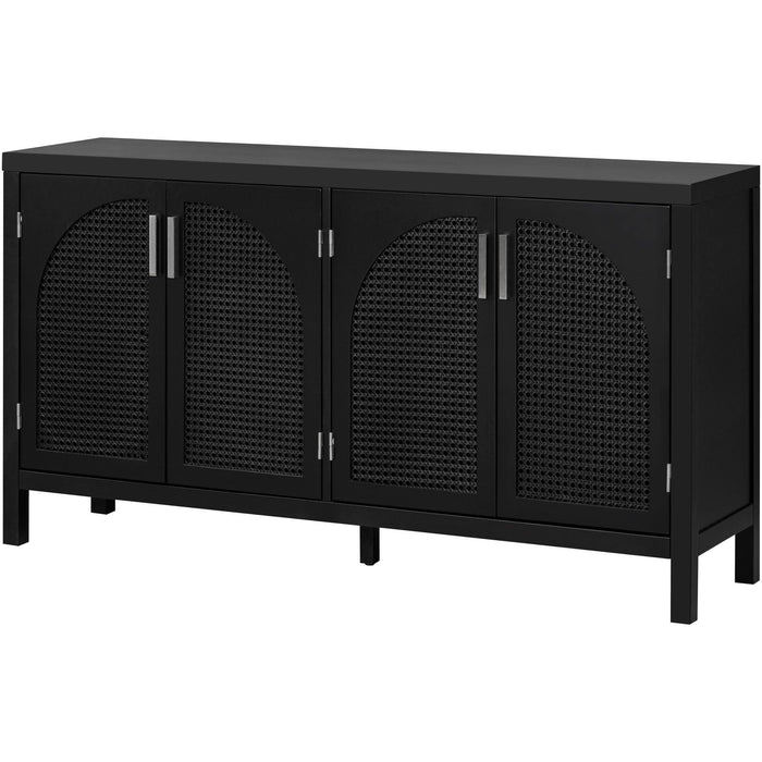 Large Storage Space Sideboard with Artificial Rattan Door and Metal Handles for Living Room and Entryway (Black) - DTYStore