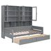 Twin Size Wooden Daybed with Glass-Door Storage Cabinets, Built-in LED Lighting and Shelves, Gray - DTYStore