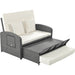 PE Wicker Rattan Double Chaise Lounge, 2-Person Reclining Daybed with Adjustable Back and Cushions, Free Furniture Protection Cover, White - DTYStore