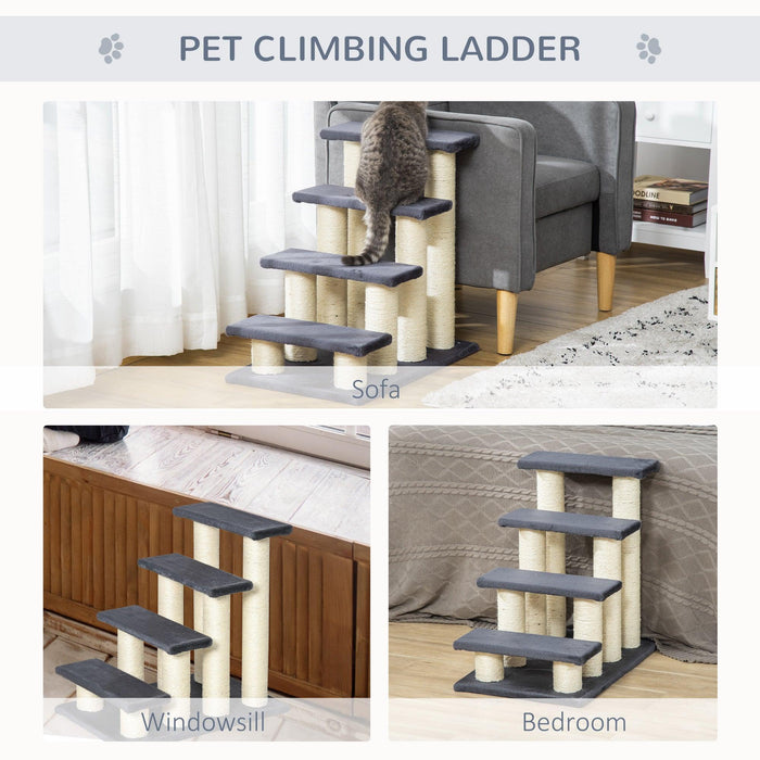 Cat Tree with 4 Steps for High Beds Couch, Cute Stair Shaped Cat Tree for Indoor Cats or Dogs w/ Sisal Scratching Post, Climbing, Playing, Gray