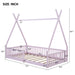 Twin Size Wood House Bed with Fence, Pink - DTYStore