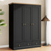 Modern Wood 3 Doors Armoire Wardrobe Closet with 2 Drawers,70.1' Tall Wooden Wardrobe Cabinet with Hanging Rail and Shelve for Bedroom, Natural +Black - DTYStore