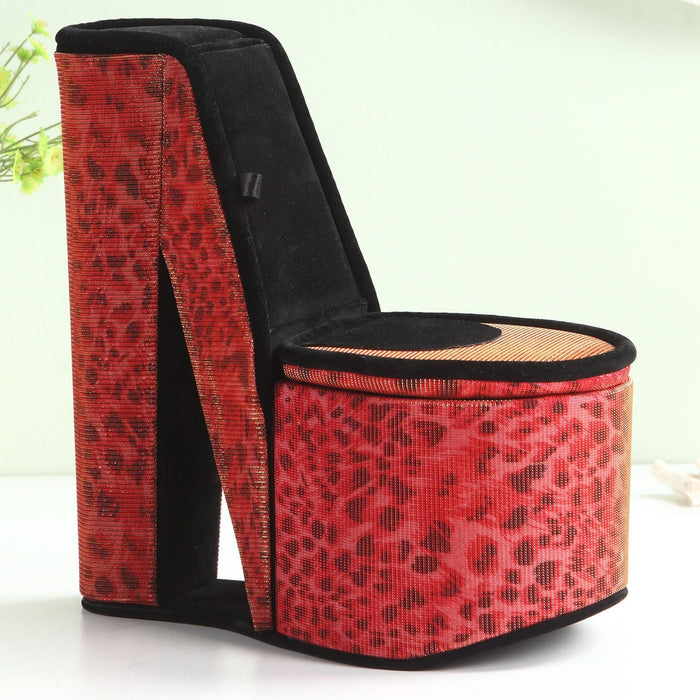 9" Tall Display Jewelry Box with Hidden Storage, High Heel Shoe Design, Leopard Print - DTYStore