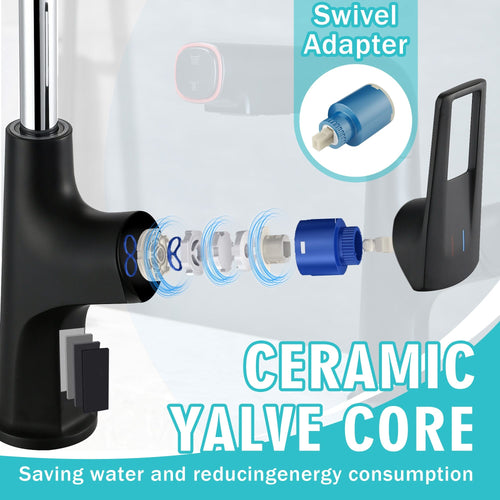 Matte Black Pull-Down Vessel Faucet with Lift Spout & Dual Spray Modes, Metal, Single Hole - Image 8