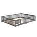 Queen Size Floor Bed with Door,Solid Wood Platform Bed Frame with Fence,Suitable for children,Pine Wood,Gray - DTYStore