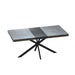 55.11" -70.86"Retro Rectangular Stretch Dining Table,Dark Grey stone Top And Black Relief Plate, Black Fine Sand Cross Iron Foot Base Dining Table, With Storage Box. - DTYStore