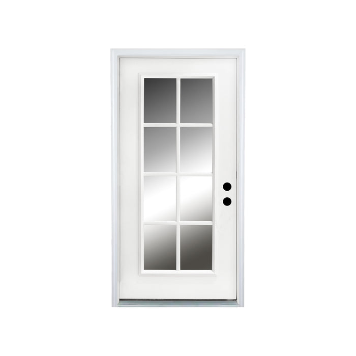 36 in. x 80 in. 8 Lite Full Lite Clear Glass Left Hand Inswing Fiberglass Entrance Door White Primed Fiberglass Knock Down Front Door