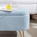 Blue Storage Ottoman Bench for End of Bed Gold Legs, Modern Grey Faux Fur Entryway Bench Upholstered Padded with Storage for Living Room Bedroom - DTYStore