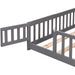 Queen Size Floor Bed with Door,Solid Wood Platform Bed Frame with Fence,Suitable for children,Pine Wood,Gray - DTYStore