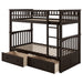 Twin over Twin Bunk Bed with Drawers, Convertible Beds, Espresso