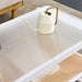 Modern Minimalist White Double Layered Solid Wood Coffee Table. Glass tabletop, imitation rattan edge table. Rectangular table suitable for living room, dining room, and bedroom - DTYStore
