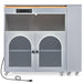 Rolling Kitchen Island With Extended Table, Kitchen Island on Wheels with LED Lights,Power Outlets and 2 Fluted Glass Doors, Kitchen Island with a Storage Compartment and Side 3 Open Shelves, Grey - DTYStore