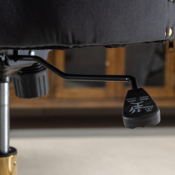 Furniture Office Chair,Velvet Upholstered Tufted Button Home Office Chair with Golden Metal Base,Adjustable Desk Chair Swivel Office Chair (Black) - DTYStore