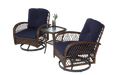 3 Pieces Outdoor Swivel Rocker Patio Chairs, 360 Degree Rocking Patio Conversation Set with Thickened Cushions and Glass Coffee Table for Backyard, Navy blue - DTYStore
