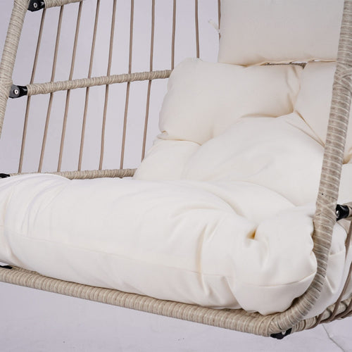 Outdoor Egg Hanging Chair with Stand, Patio Wicker Swing Egg Chair Indoor Swinging Chair Outdoor Hammock Egg Chair Off-white - Image 13