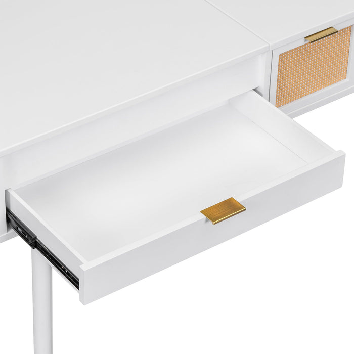 43.3" Classic Wood Makeup Vanity Set with Flip-top Mirror and Stool, Dressing Table with Three Drawers and storage space, White - DTYStore