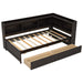 Twin Size L-shaped Bookcases Bed with Power Outlets, USB Charging Ports,Two Drawers,Espresso - DTYStore