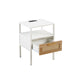 Set of 2, 15.75" Rattan End table with Power Outlet & USB Ports , Modern nightstand with drawer and metal legs, side table for living room, bedroom,white - DTYStore