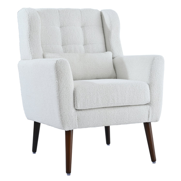 Modern Accent Chair,Teddy Fabric Living Room Chairs Comfy Reading Chair,Mid Century Accent Chair, Lounge Arm Chairs Armchair for Living Room Bedroom (White)