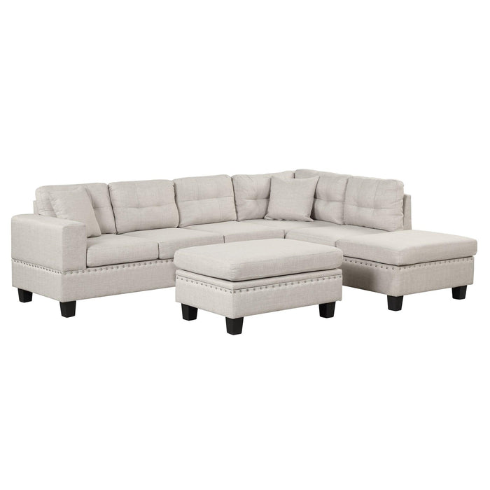 105" Modern Sectional Sofa with Storage Ottoman, L-Shape Couch with 2 Pillows and Cup Holder,Sectional Sofa with Reversible Chaise for Living Room,Light Gray - DTYStore