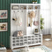 Modern Style Multiple Functions Hallway Coat Rack with Metal Black Hooks, Entryway Bench 60" Wide Hall Tree with Ample Storage Space and 24 Shoe Cubbies , White ( OLD SKU: WF286983AAK ) - DTYStore
