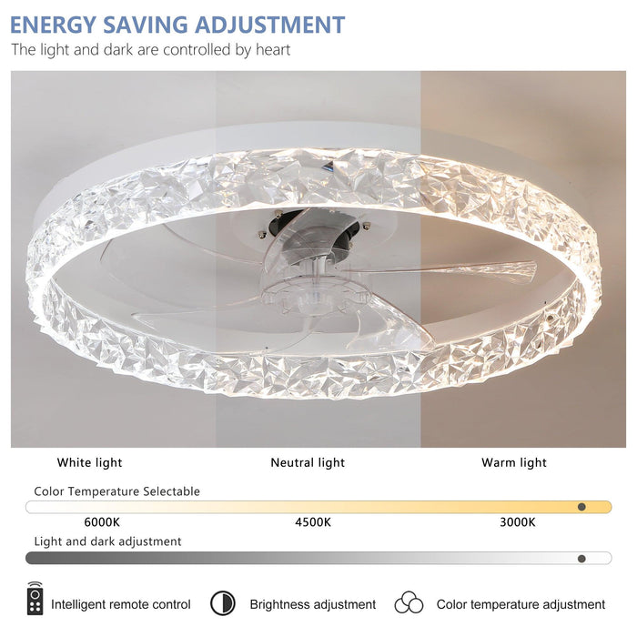 Modern Acrylic Ceiling Fan Light with Remote Control, Dimmable LED Chandelier, 6-Speed Adjustable, Quiet Motor, Flush Mount Design for Living Room, Bedroom, Dining Room - DTYStore