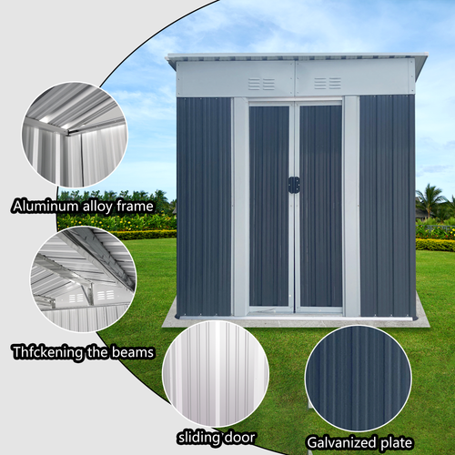 5FTx3FT Pent Roof Grey Outdoor Tool Bike Storage Garden Shed Tool House - Image 3