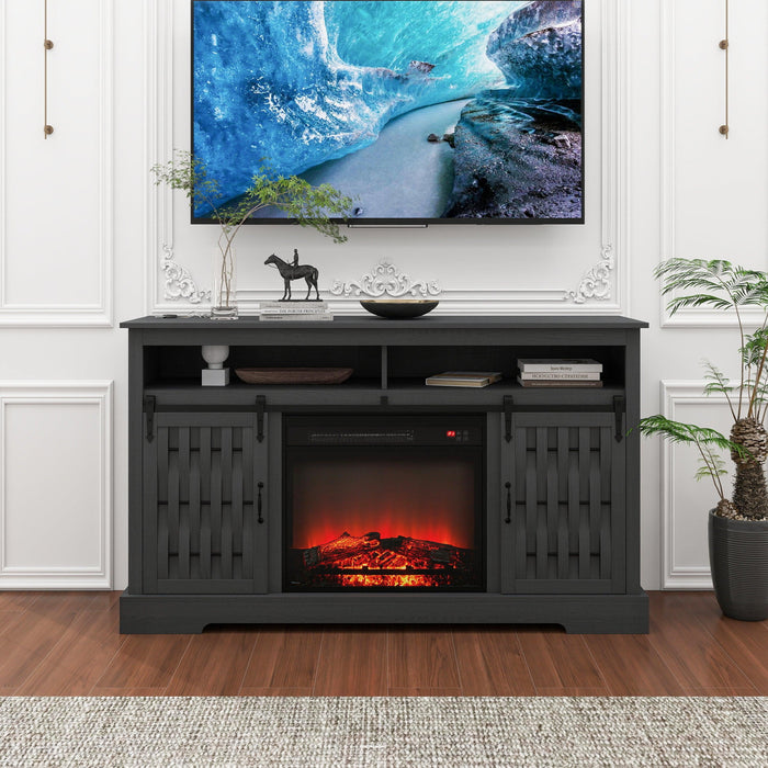 Fireplace TV Stand for TVs up to 65", Entertainment Center with 23" Electric Fireplace, Farmhouse TV Stand Industrial Media Console with Sliding Barn Door for Living Room, 58 Inch - DTYStore