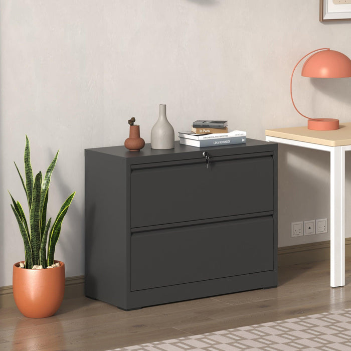 Lateral File Cabinet 2 Drawer, Black Filing Cabinet with Lock, Lockable File Cabinet for Home Office, Locking Metal File Cabinet for Legal/Letter/A4/F4 Size