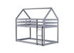 Twin over Twin Rubber Wood Floor Bunk Bed, with ladder,Guardrails,House-Shaped-Bunk Bed,Grey - DTYStore