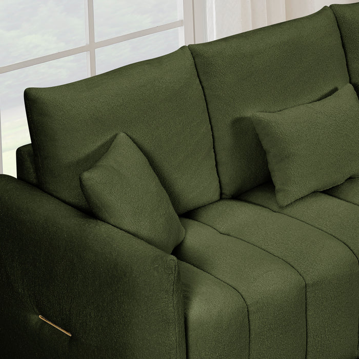 80.7 inch premium Teddy fabric sofa with 3 back pillows and 3 back cushions Solid wood frame 3 seat sofa with oversized upholstered chair for living room, bedroom, apartment and office