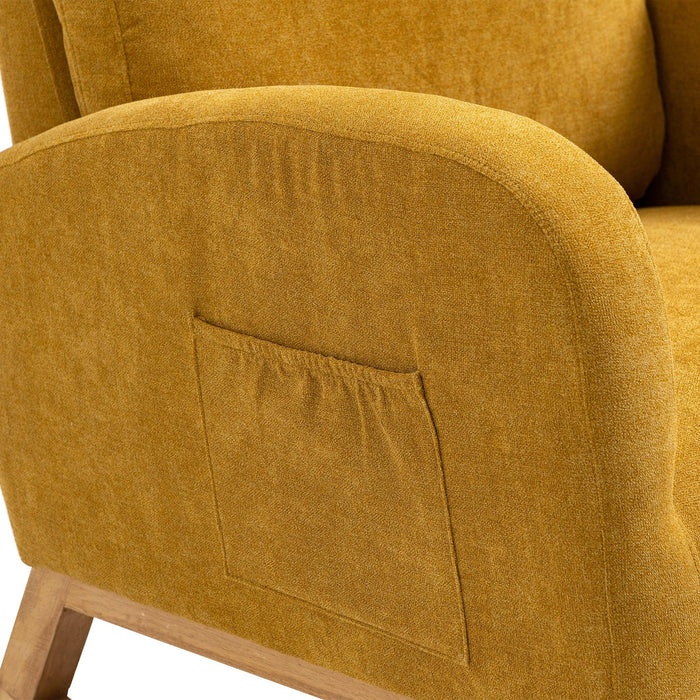 Rocking Chair, Modern Glider Chair, Recliner Armchair with Wood Legs and Side Pocket, Nursery Rocking Accent Chair with High Back for Living Room Bedroom (Mustard Yellow linen) - DTYStore
