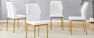 Luxury Simple Chair - Set of 6 White PU Material High Resilience Dining Chair with Metal Gold Leg.The Chair Back Has a Vertical Stripe Design With Smooth And Uniform Lines. - DTYStore